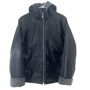 Giacca Gallery Company‎ Women Size Medium Jacket Black Hooded Zip Up Long Sleeve